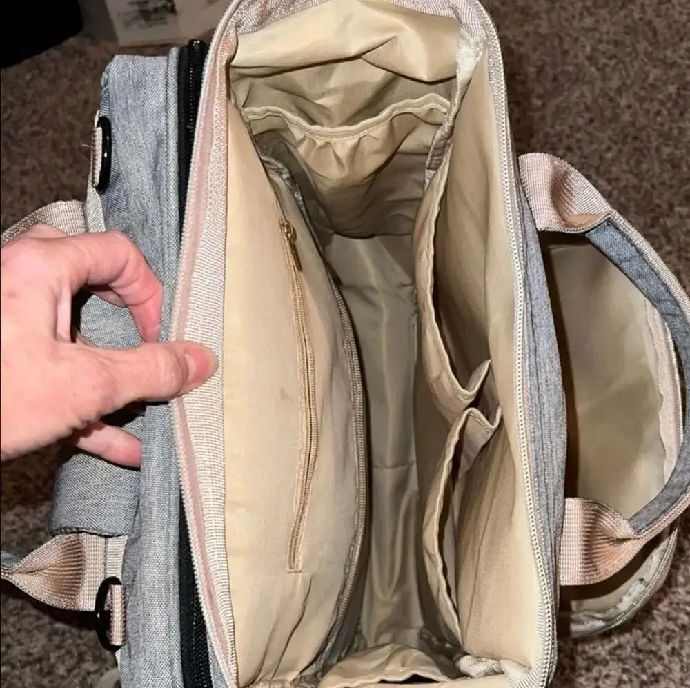 3-in-1 Foldable Baby Diaper Backpack with Portable Changing Station, Gray